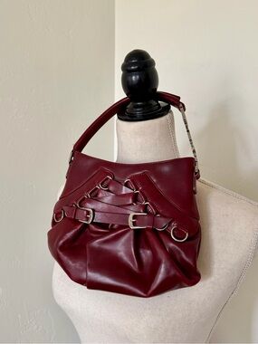 Rare Vintage Christian Dior Dark Red Wine Calfskin Ballet Corset Handbag